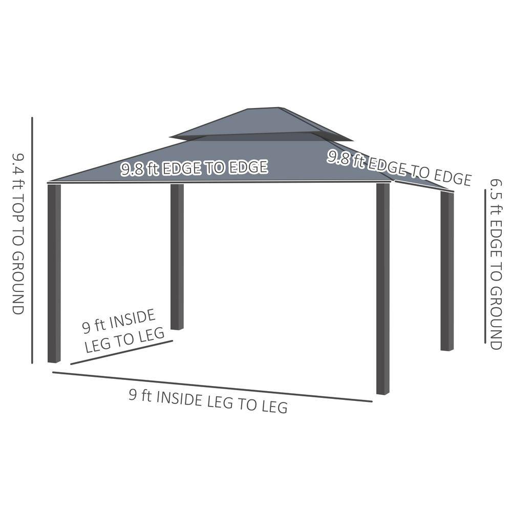Outsunny 10' x 10' Black Steel Hardtop Gazebo with Netting and Curtains