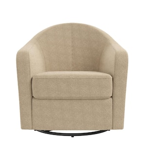 Gentle Curved Swivel Accent Chair, Taupe Boucle