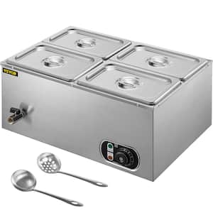 4-Pan Commercial Food Warmer 14.8 qt. Stainless Steel Bain Marie Steam Table Temp Electric Soup Warmer with Lids