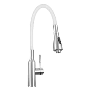 Single-Handle Utility Faucet with Dual Spray and Flex Neck in Brushed Nickel/White