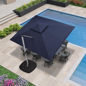 10 ft. x 12 ft. High-Quality Aluminum Cantilever Polyester Outdoor Patio Umbrella with Wheels Base, Navy Blue