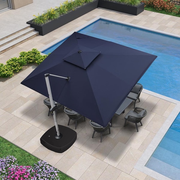 PURPLE LEAF 10 ft. x 12 ft. High-Quality Aluminum Cantilever Polyester Outdoor Patio Umbrella with Wheels Base, Navy Blue