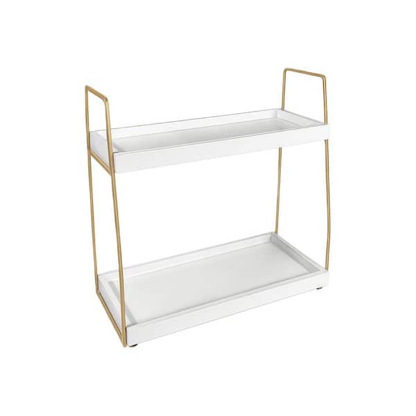 Wudkey White and Gold 2 Tier Bathroom Organizer Countertop