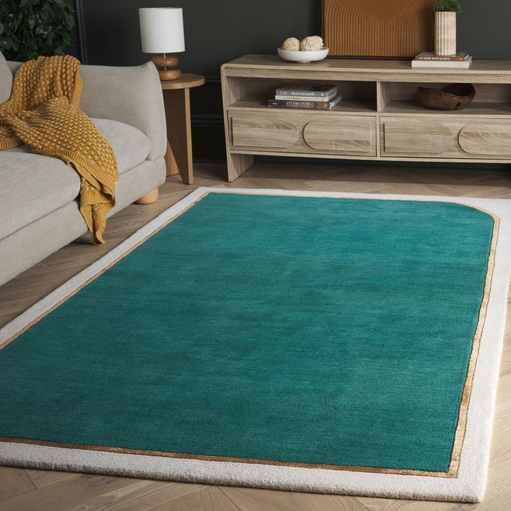 Fifth Avenue 5 ft. x 8 ft. Teal Minimalist Solid Border Area Rug price history on PriceWatchPro