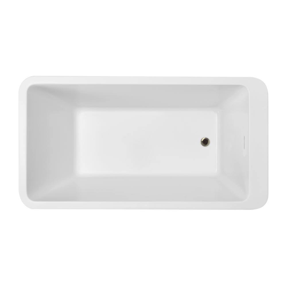 60'' White Acrylic Freestanding Soaking Bathtub with Brushed Nickel Drain