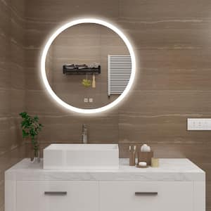 32 in. W x 32 in. H Round Frameless LED Light with 3 Color and Anti-Fog Wall Mounted Bathroom Vanity Mirror