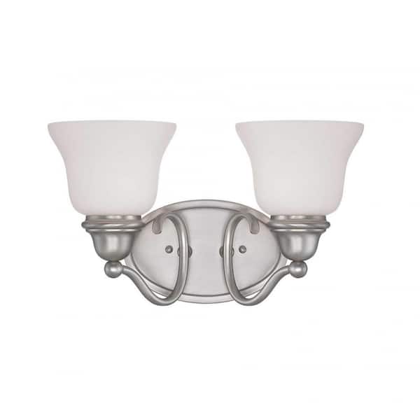 Savoy House Yates 15 in. W x 8.75 in. H 2-Light Pewter Bathroom Vanity Light with White Glass Shades