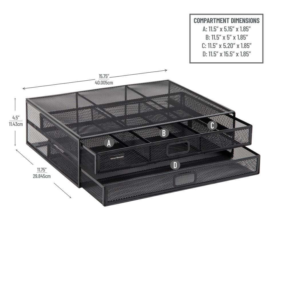 Black Metal Mesh Monitor Stand with Storage Drawers