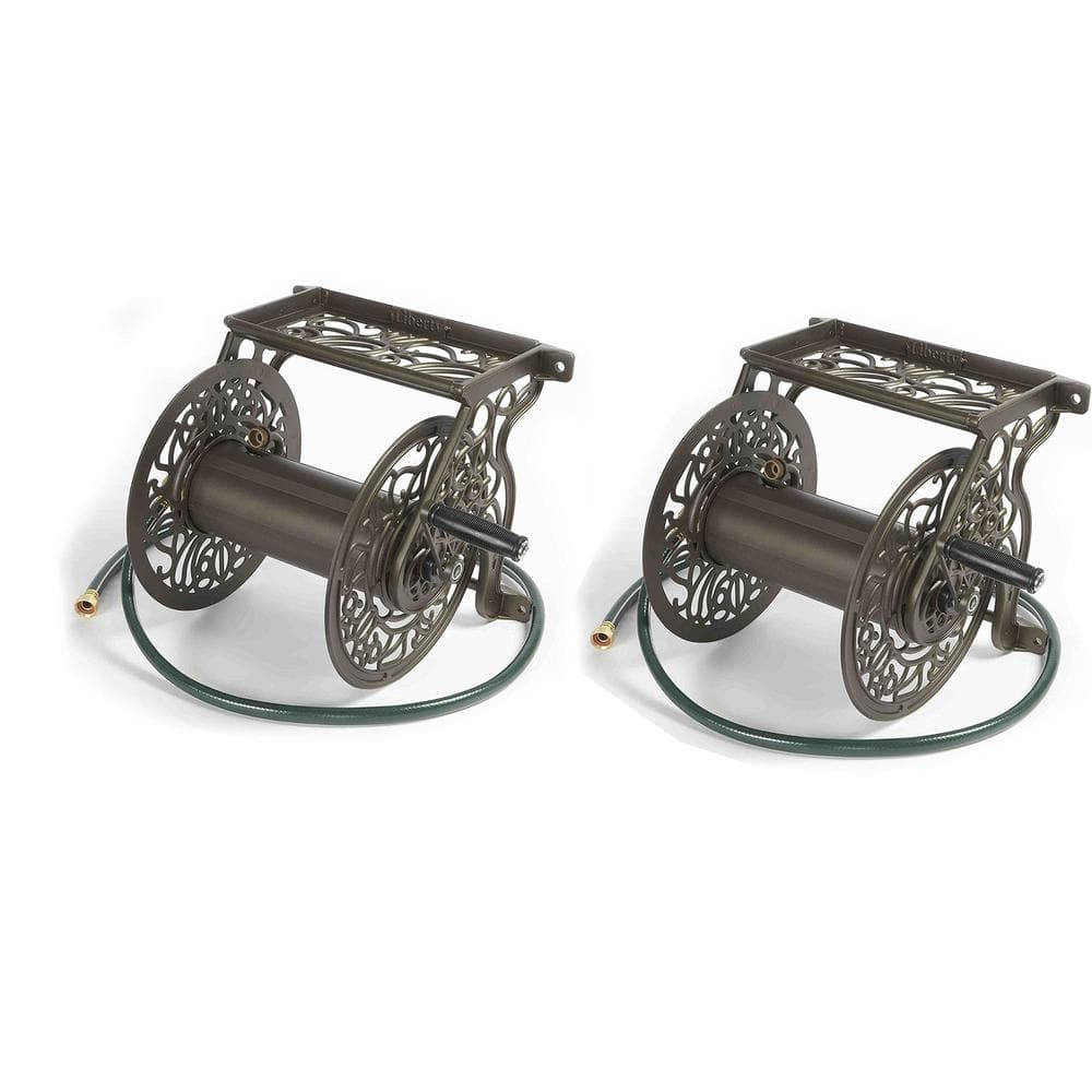 704 Decorative Cast Aluminum Wall Mount Garden Hose Reel, Holds 125-Feet of  5/8