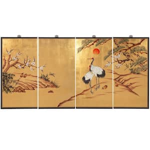 72 in. x 36 in. Gold "Cranes" Frameless Animal Wall Art