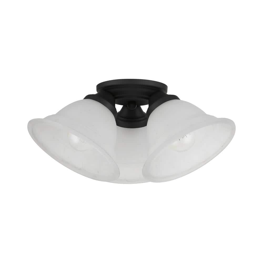 Wynnewood Black Glass 3-Light Flush Mount Ceiling Fixture