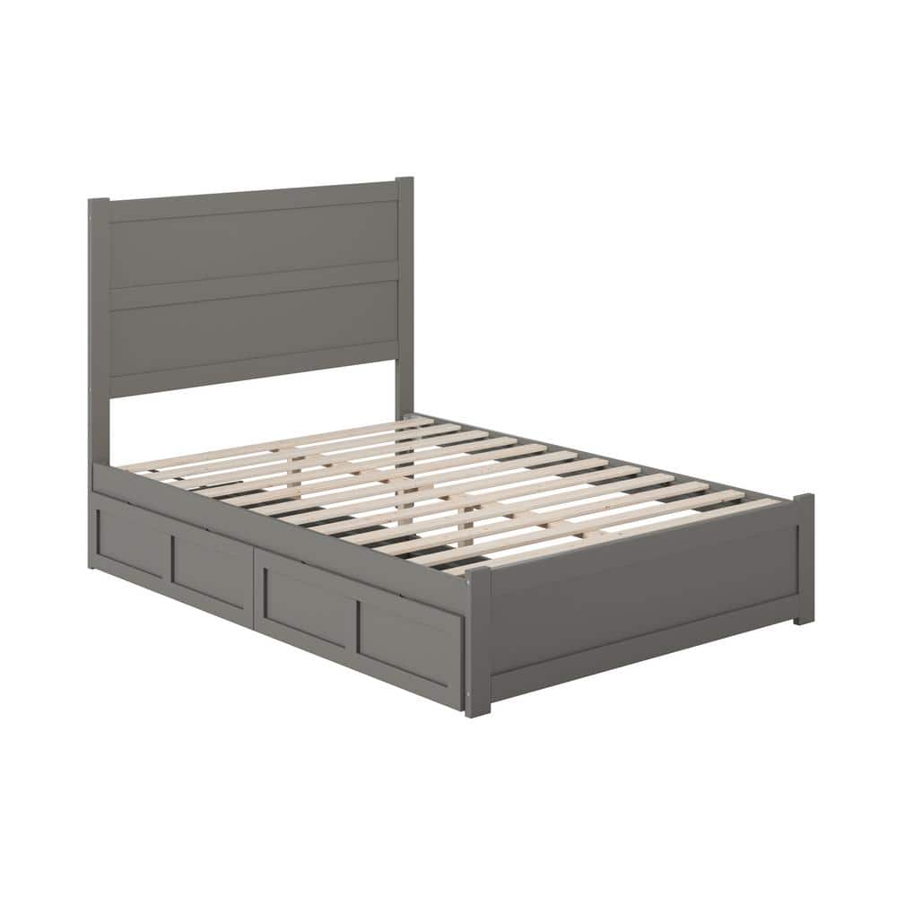 Gray Full Wood Platform Bed with Headboard and Storage Drawers