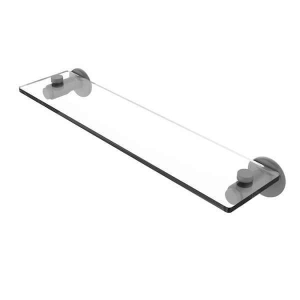 Tribecca Collection 16 in. W x 3 in. H x 5 in. D Glass Rectangular Shelf in Matte Gray with Beveled Edges