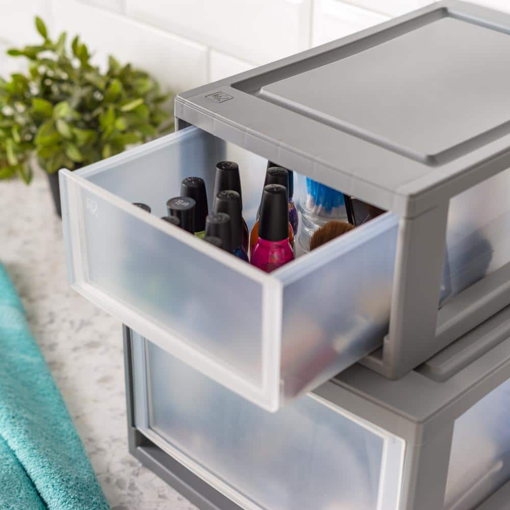 Mini Gray Plastic Stackable Office Drawer Box