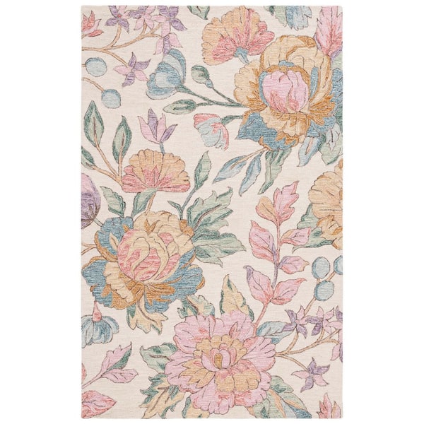 Jardin 4 ft. x 6 ft. Ivory/Pink Flower Leaf Area Rug