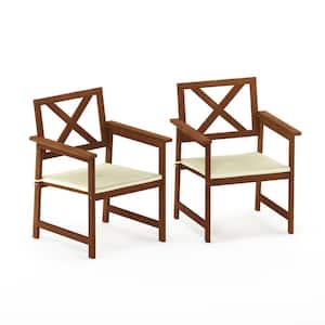 Tioman Hardwood Outdoor Dining Chair with Beige Color Cushion (2-Pack)