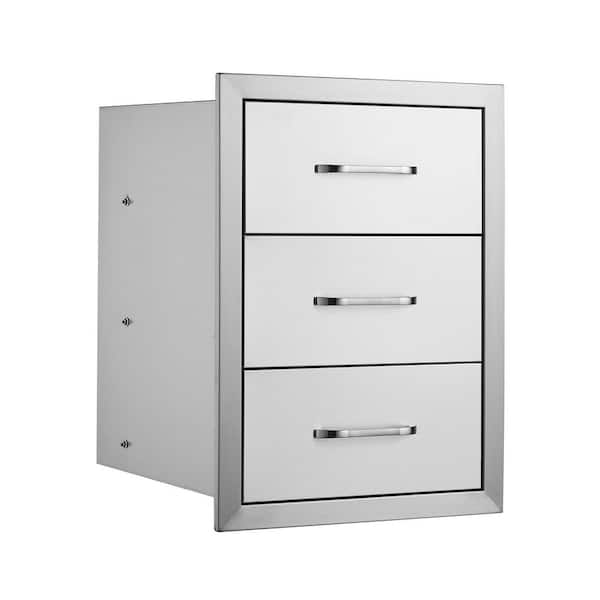 Outdoor Kitchen Drawers, 18 in. Sliver 3-Drawer Access Drawers, Flush Mount Triple Access BBQ Drawers, Stainless Steel