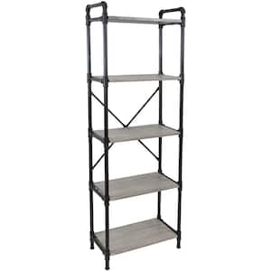 FABULAXE Industrial 67.5 in. Brown Wood and Metal 5-Shelf Etagere Bookcase  Open Storage Free Standing Bookshelf QI003995.L - The Home Depot