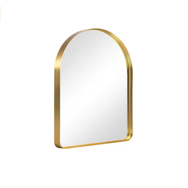 Dovelina 30 in. W x 39 in. H Arched Alloy Aluminum Metal Framed Modern Gold Wall Decorative Mirror