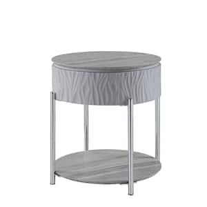 Yukino 22 in. Gray High Gloss and Chrome Finish Round Wood End Table