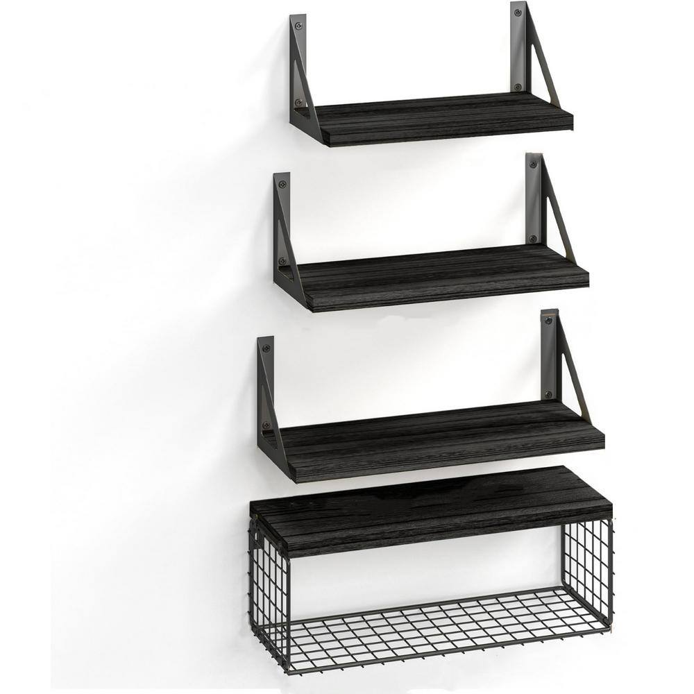 16 in. W x 6 in. D Black Decorative Wall Shelf, Wall Decor for Bedroom(Set 