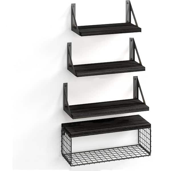Unbranded 16 in. W x 6 in. D Black Decorative Wall Shelf, Wall Decor for Bedroom(Set of 4)