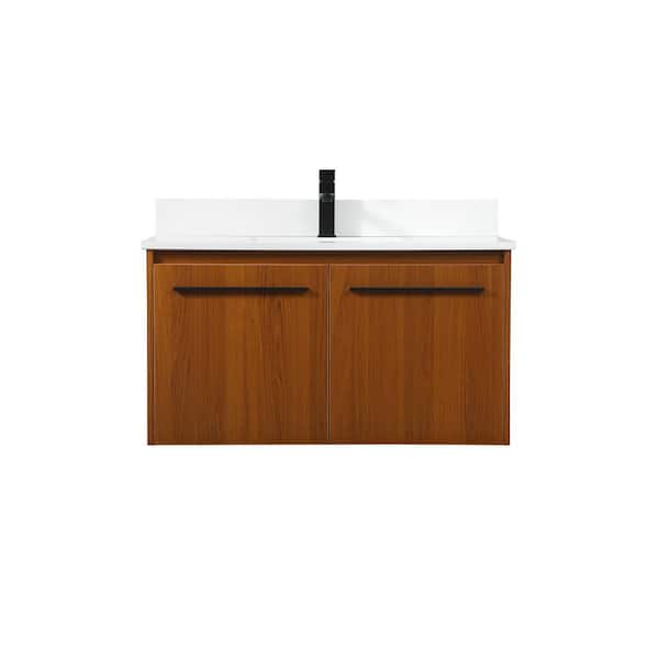Unbranded Simply Living 36 in. W x 18 in. D x 19.7 in. H Bath Vanity in Teak with Ivory White Engineered Marble Top