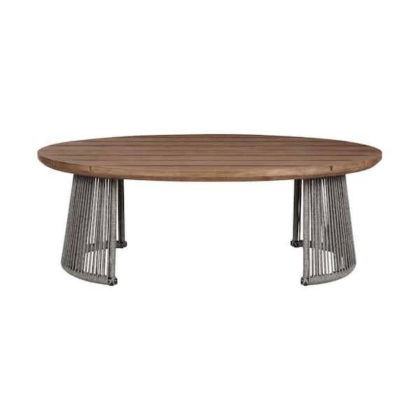 Armen Living Benicia Oval Gray Eucalyptus Wood Outdoor Coffee Table