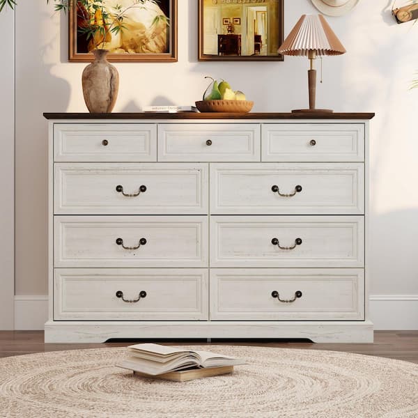 Kingdely White 9 Drawer 51.9 in. Wide Dresser Without Mirror with