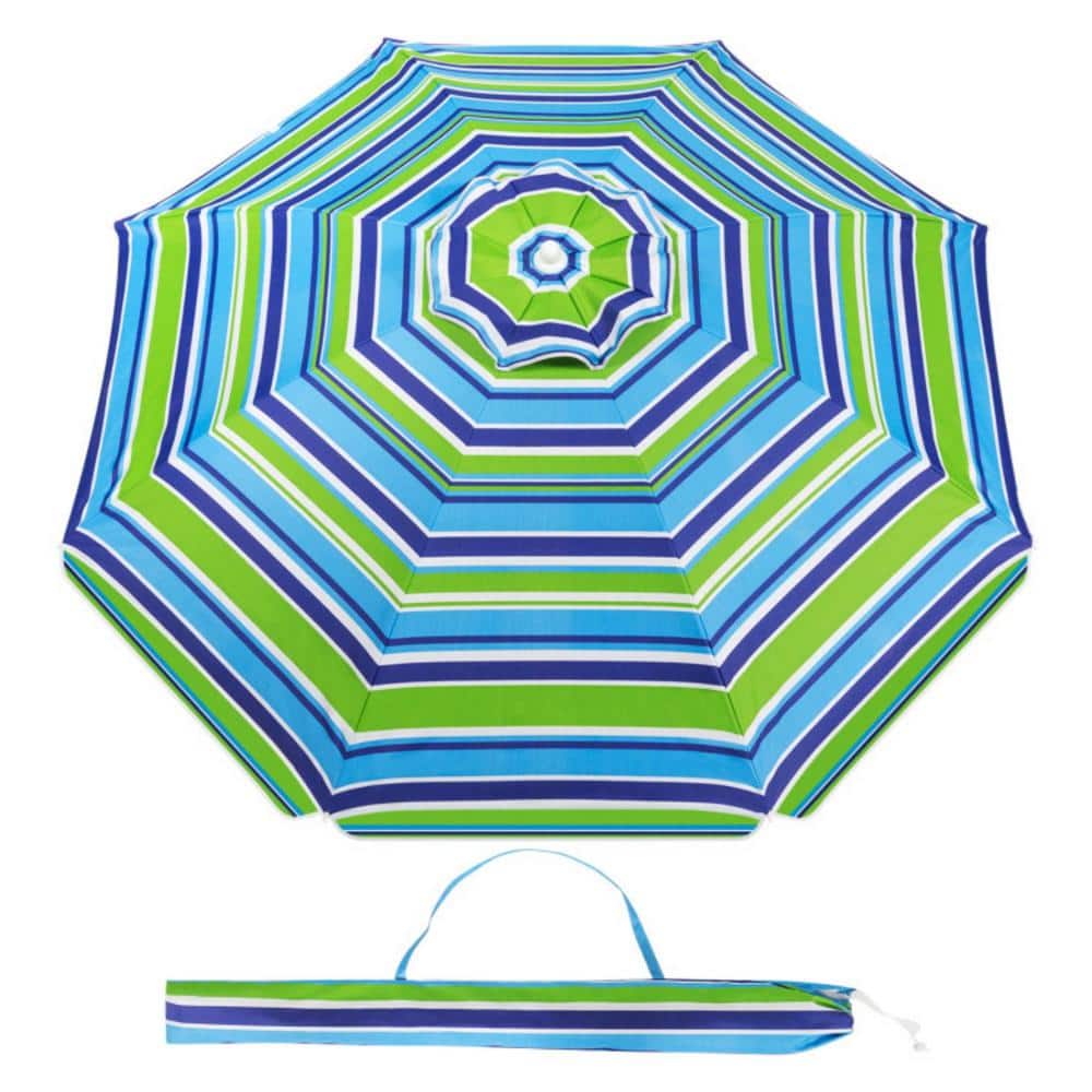 Green 6.5 ft Beach Umbrella with Sun Shade and Carry Bag