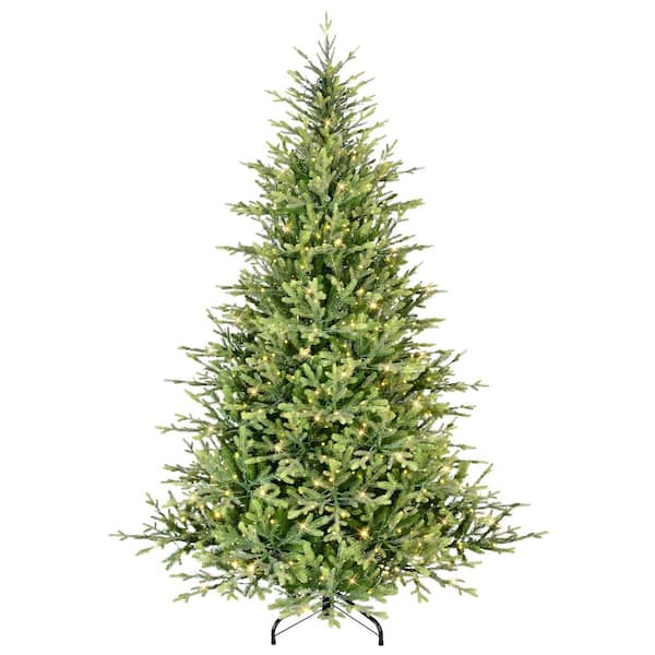 Puleo International 7.5 ft. Prelit Miracle Shape Alberta Spruce Artificial Christmas Tree