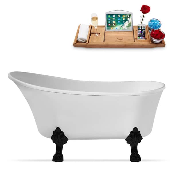 Streamline 55 in. x 26.8 in. Acrylic Clawfoot Soaking Bathtub in Glossy White With Matte Black Clawfeet And Matte Pink Drain