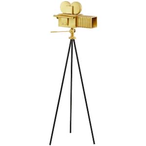 Gold Metal Camera Film Sculpture with Tripod Stand