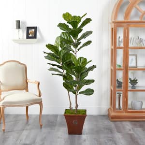 5.5 ft. Indoor/Outdoor Fiddle Leaf Artificial Tree in Brown Planter UV Resistant