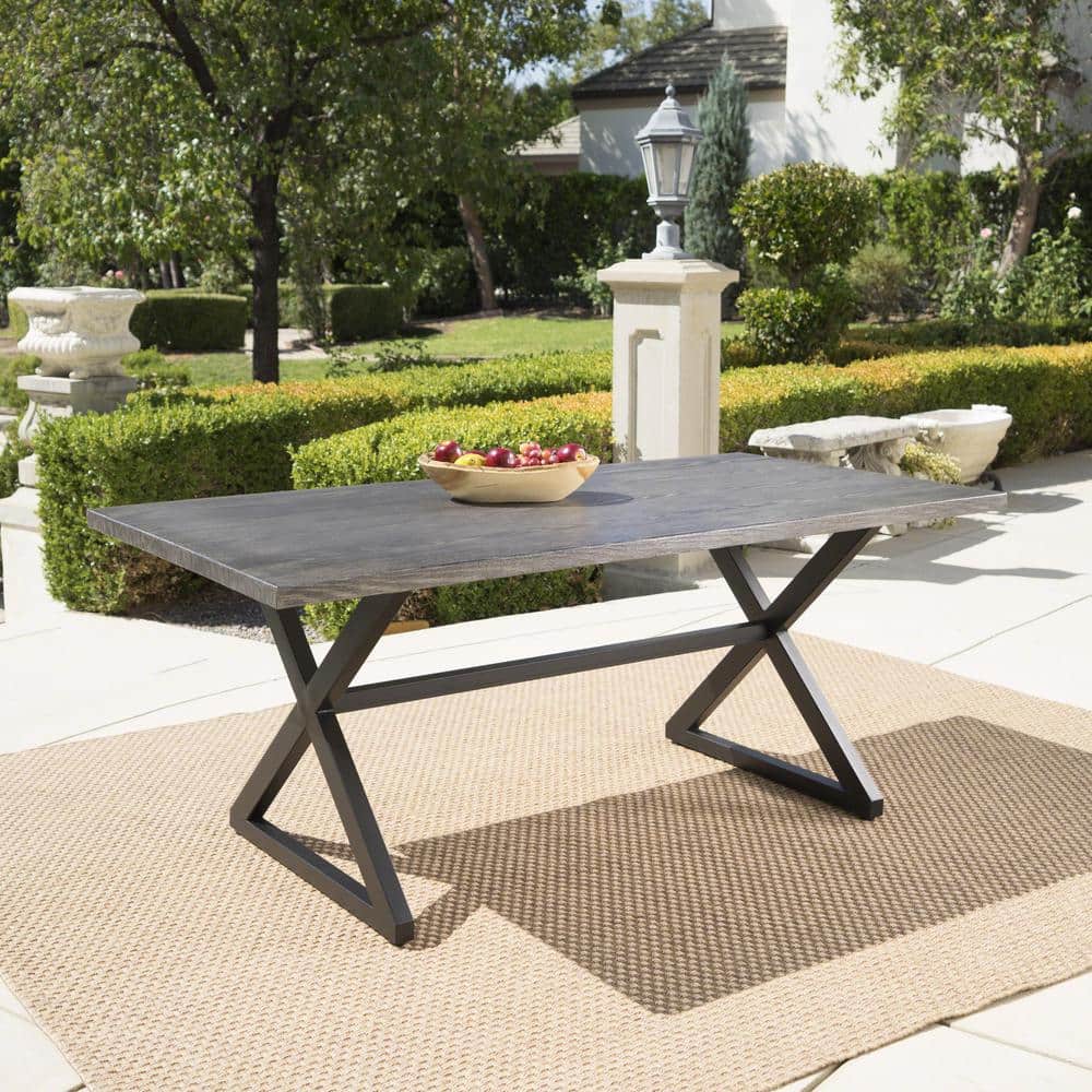 Modern 70.5" Grey Aluminum & Steel Patio Dining Table