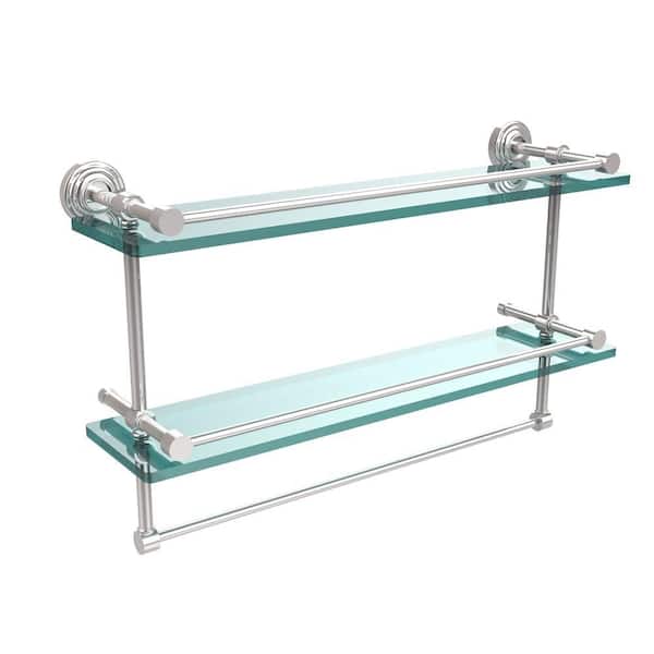 Allied Brass 22 in. L x 12 in. H x 5 in. W 2-Tier Gallery Clear Glass Bathroom Shelf with Towel Bar in Polished Chrome