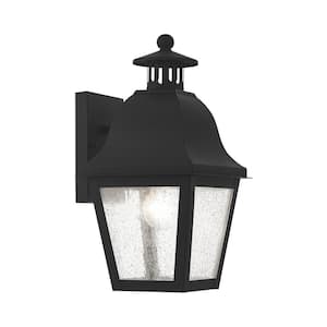 Yorktown 13.5 in. 1-Light Black Outdoor Hardwired Wall Lantern Sconce with No Bulbs Included
