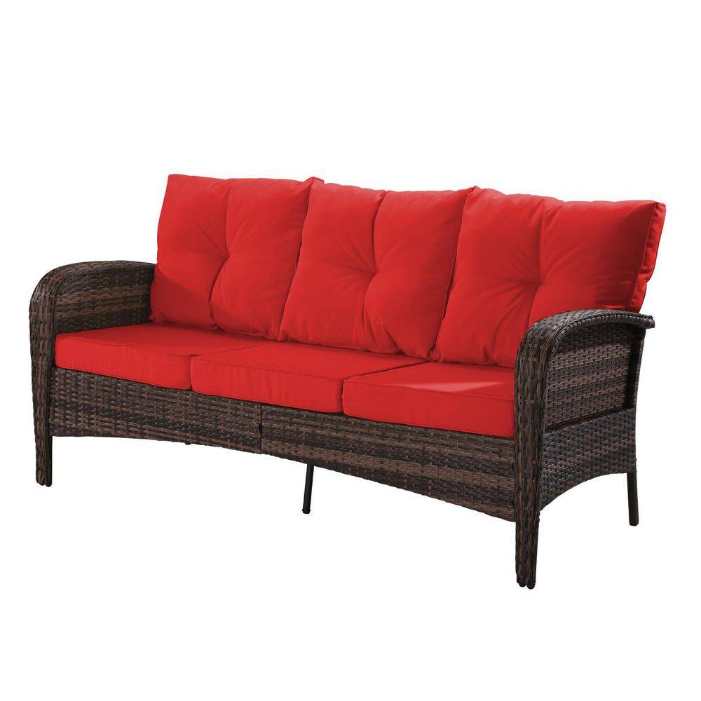 Brown Wicker 3-Seat Outdoor Couch with Red Cushions price history on PriceWatchPro