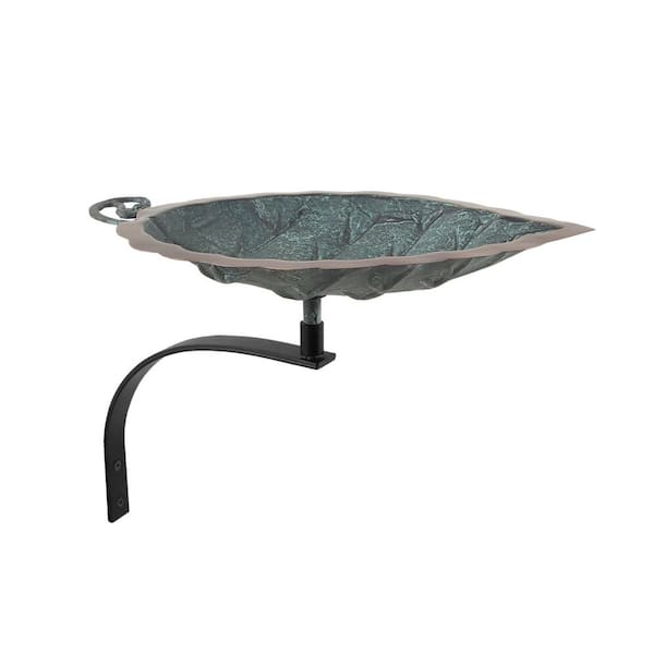Aspen Leaf Birdbath w/Wall Mount Bracket, 15 in. Long, Antique Brass Plated
