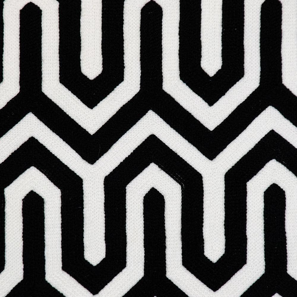 Black and White Geometric Embroidered Square Pillow 20" x 20"
