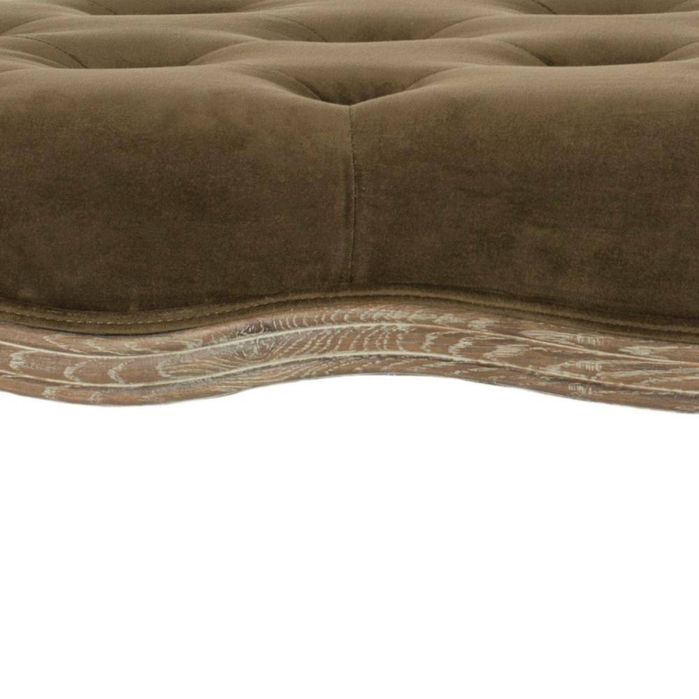 Transitional Spruce Green Velour 52" Ramsey Bench with Carved Oak Frame