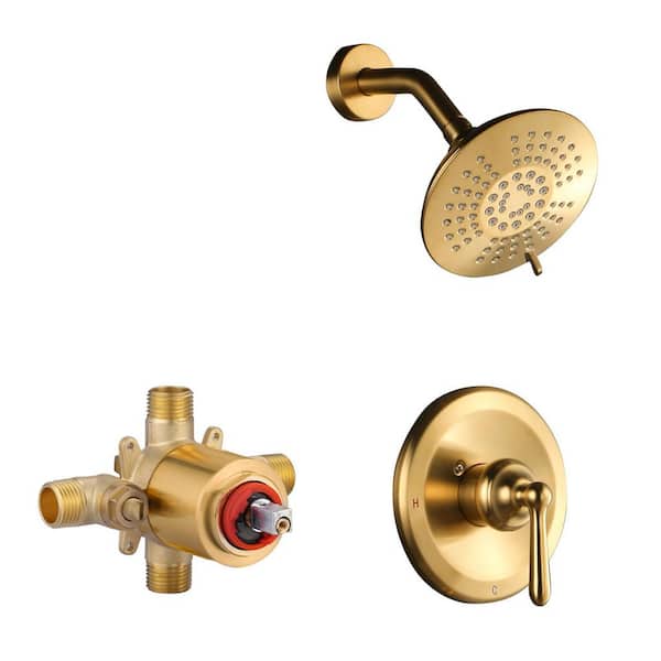 Single Handle 5-Spray Shower Faucet 1.8 GPM with Pressure Balance Valve Included in Brushed Gold