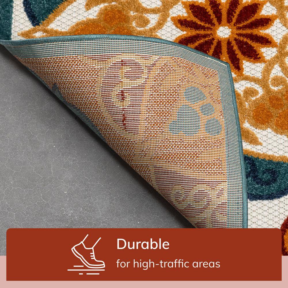 Audun Blue Geometric High-Low Texture Indoor/Outdoor Runner 2'7" X 9'10"