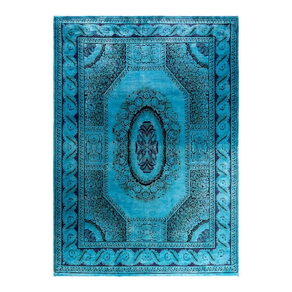 Overdyed Blue 10 x 14 Solid Wool Indoor Area Rug