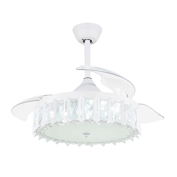 Oaks Aura Cerello 42in. LED Indoor White Glam Crystal Chandelier With Retractable Remote Control Ceiling Fan With Light