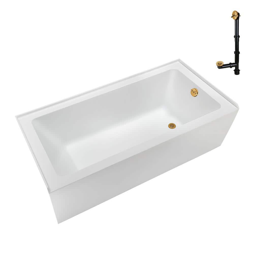 66 in. x 32 in. Soaking Acrylic Alcove Bathtub with Right Drain in Glossy White, External Drain in Brushed Gold price history on PriceWatchPro