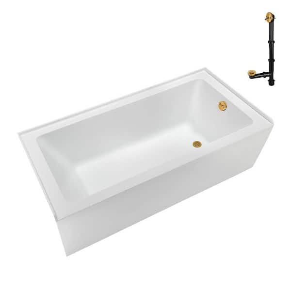 Streamline 66 in. x 32 in. Soaking Acrylic Alcove Bathtub with Right Drain in Glossy White, External Drain in Brushed Gold
