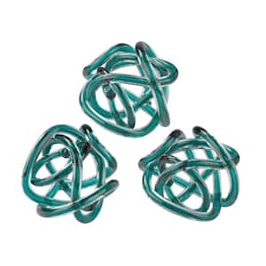 6 in. Round Aqua Decorative Glass Knots Sculptures (Set of 3)