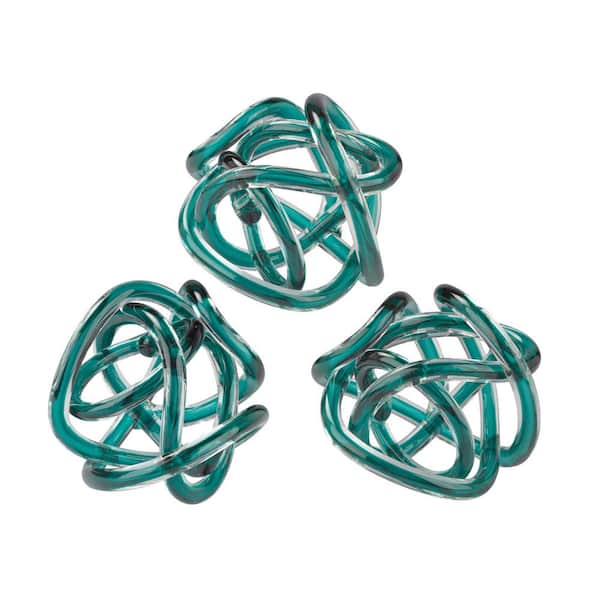 Titan Lighting 6 in. Round Aqua Decorative Glass Knots Sculptures (Set of 3)