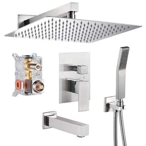 Luxury Single Handle 1-Spray 12 in. Shower Faucet 1.8 GPM with Pressure Balance, Tub in. Brushed Nickel (Valve Included)